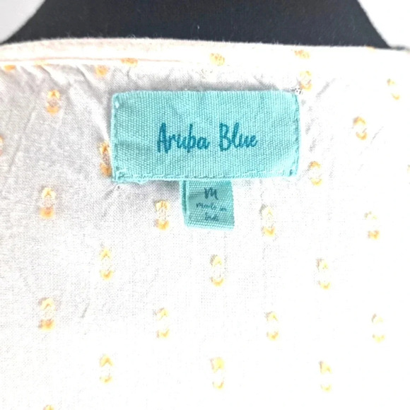 Aruba Blue Sleeveless Blouse, Ruffled Detail, Floral Embroidery sz M - Picture 6 of 8